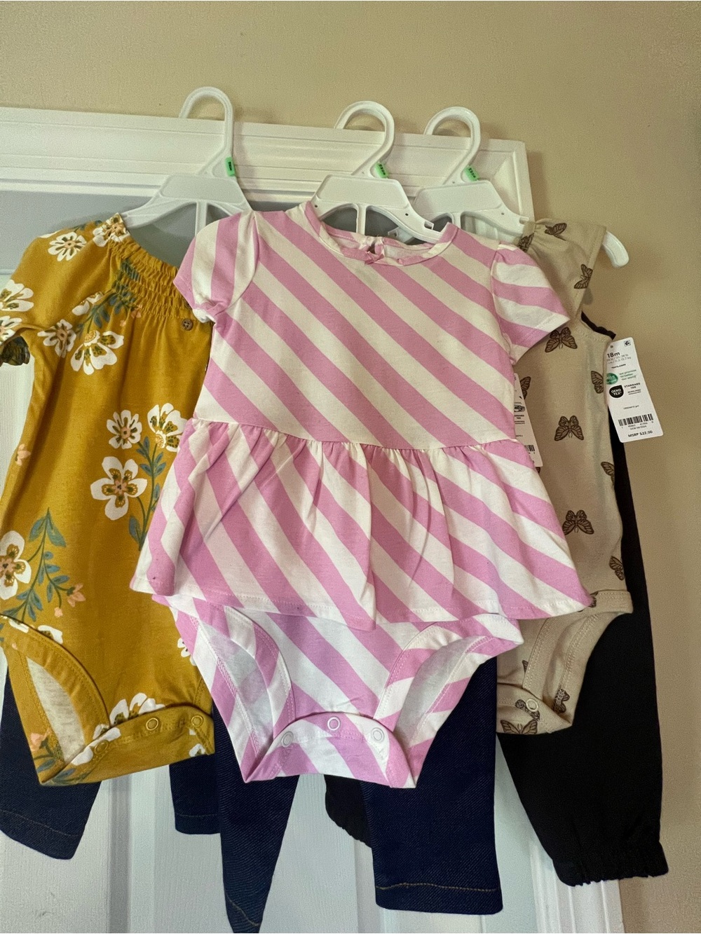 Bundle of (3) Carter's Infants Girls 2 Piece  Bodysuit with Matching Bottoms